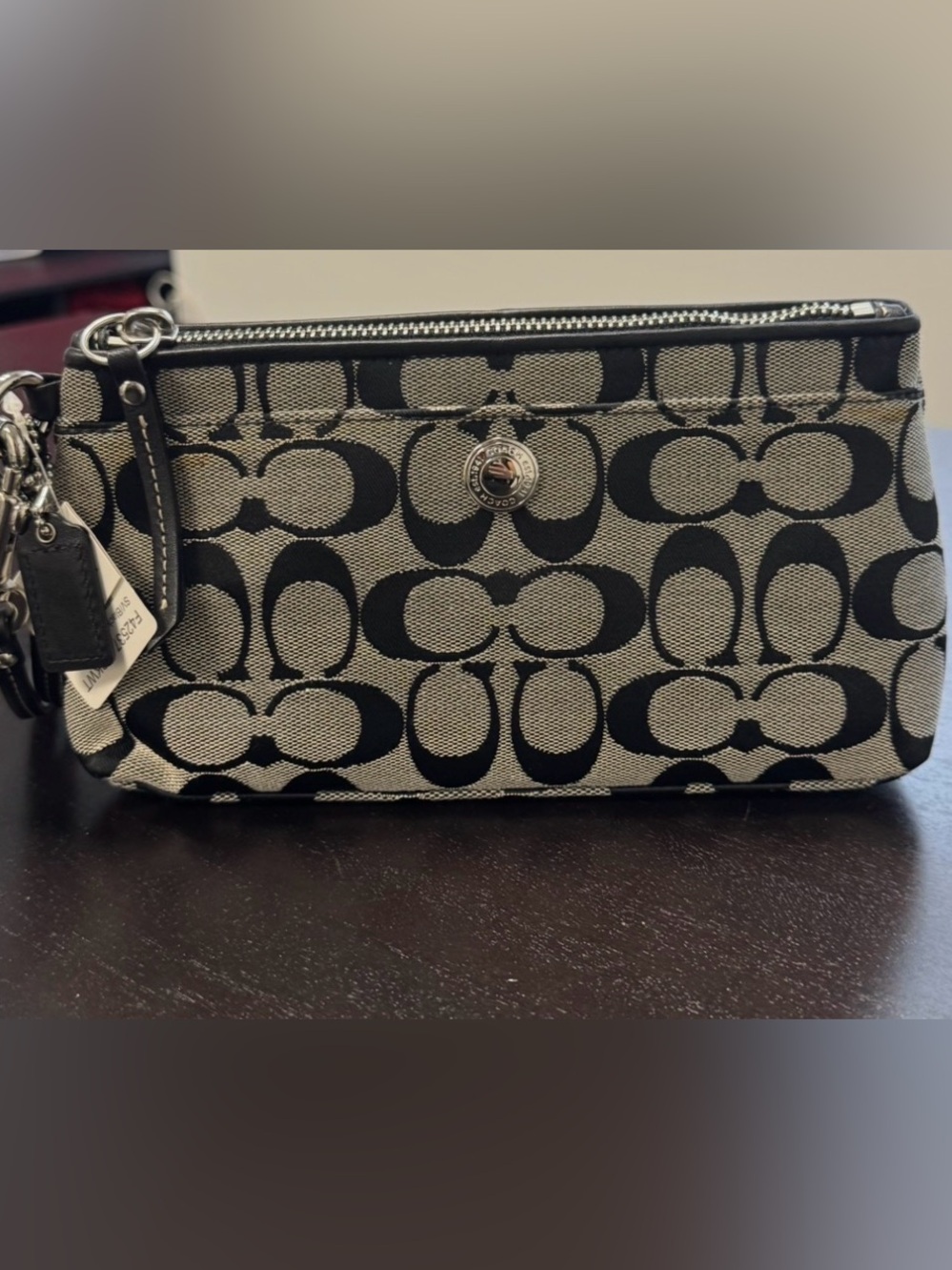 Coach Signature Jacquard Wristlet in Black and Khaki